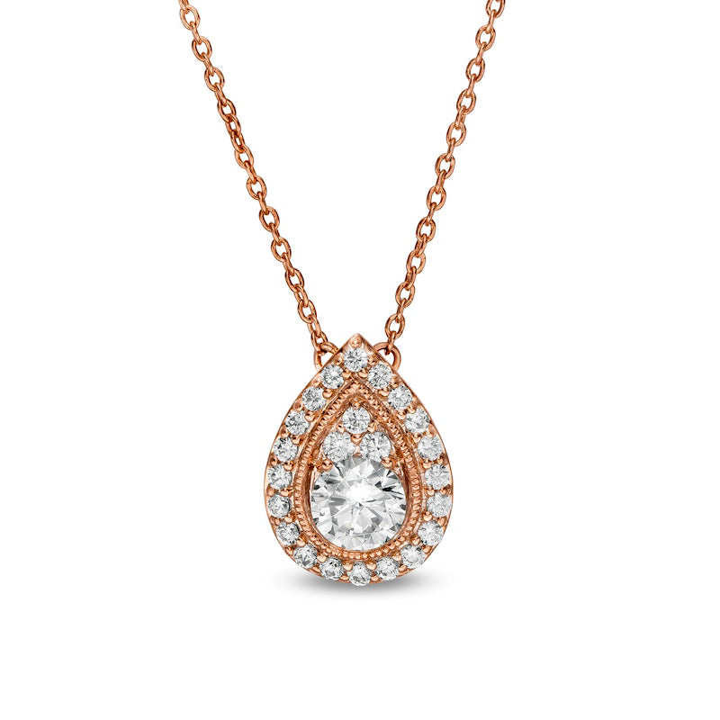 0.63 CT. T.W. Natural Diamond Pear-Shaped Frame Necklace in 14K Rose Gold