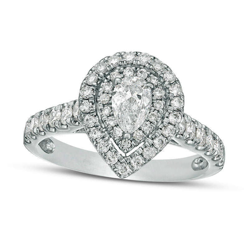 1.0 CT. T.W. Pear-Shaped Natural Diamond Double Frame Engagement Ring in Solid 14K White Gold