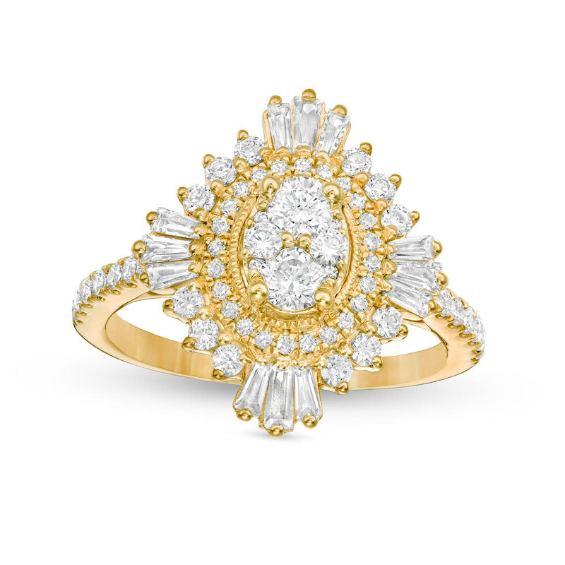 1.25 CT. T.W. Composite Natural Diamond Oval Starburst Frame Ring in Solid 14K Gold