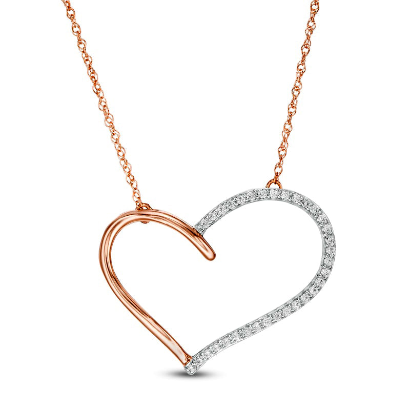 0.13 CT. T.W. Natural Diamond Heart Outline Necklace in 10K Rose Gold