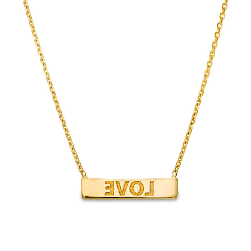 Etched "LOVE" Horizontal Bar Necklace in 14K Gold