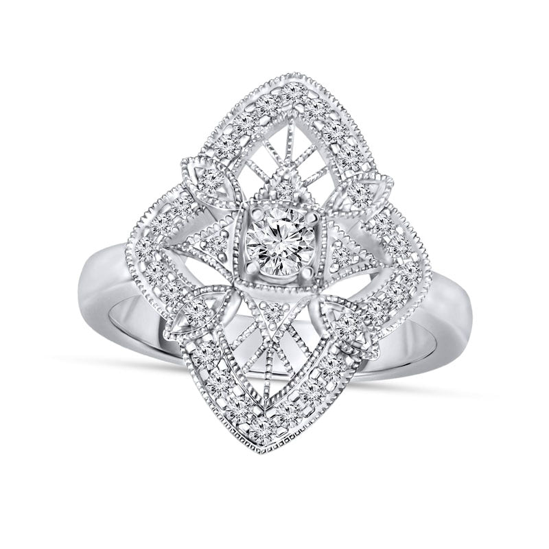 0.50 CT. T.W. Natural Diamond Ornate Antique Vintage-Style Ring in Solid 10K White Gold