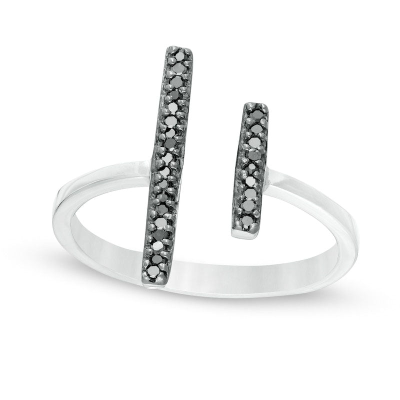 0.10 CT. T.W. Enhanced Black Natural Diamond Double Bar Open Ring in Sterling Silver