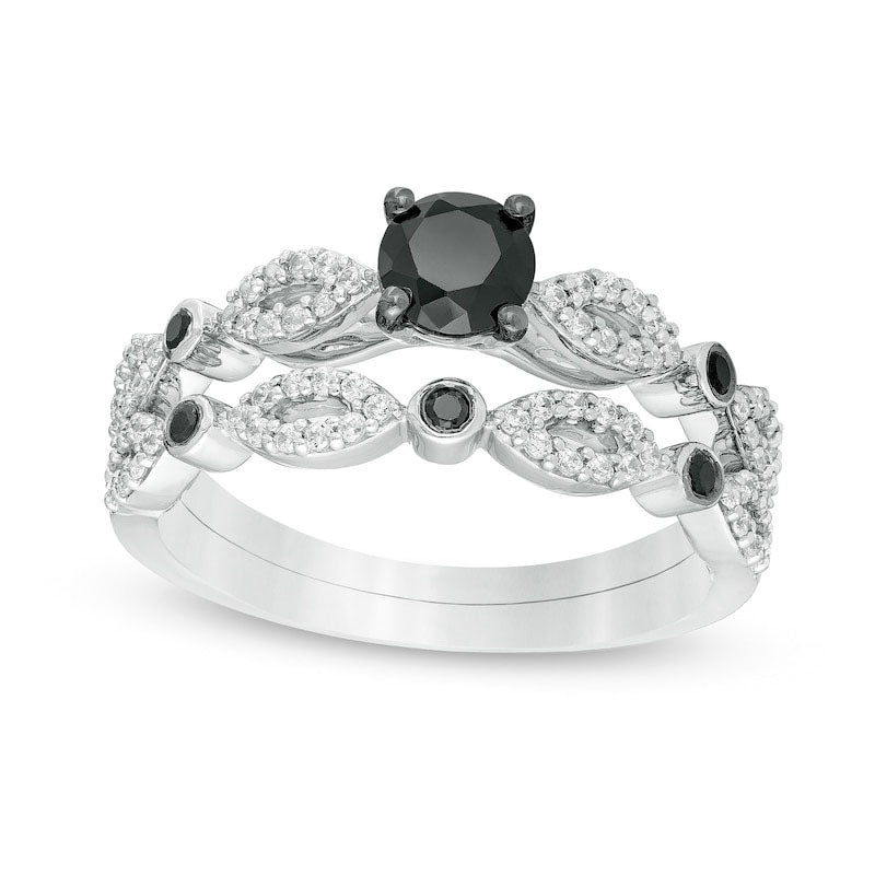 0.75 CT. T.W. Enhanced Black and White Natural Diamond Alternating Marquise Frame Bridal Engagement 