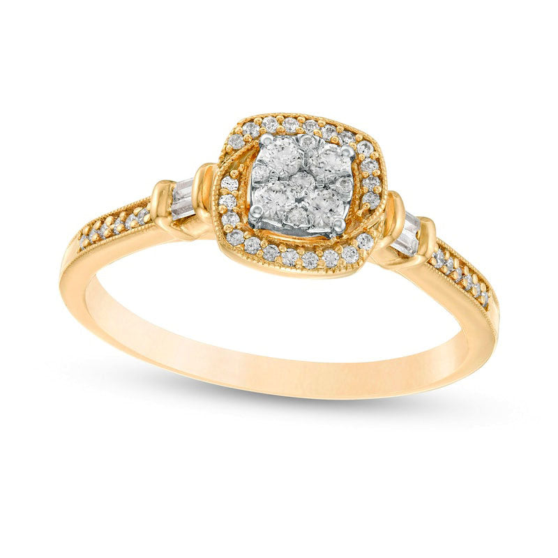 0.25 CT. T.W. Composite Natural Diamond Cushion Frame Antique Vintage-Style Promise Ring in Solid 10