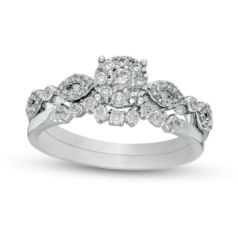 0.50 CT. T.W. Composite Natural Diamond Art Deco Bridal Engagement Ring Set in Solid 10K White Gold