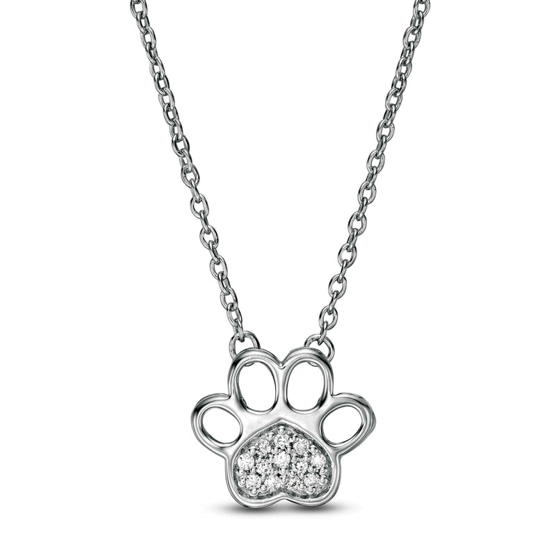 Natural Diamond Accent Heart Paw Print Necklace in 10K White Gold