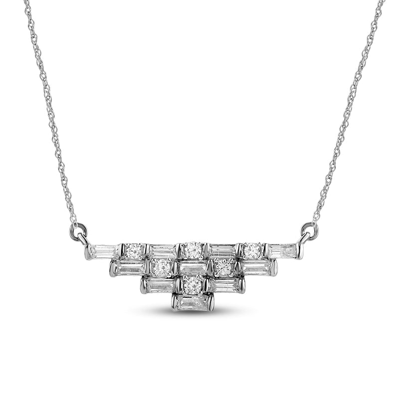 0.5 CT. T.W. Baguette and Round Natural Diamond Pyramid Necklace