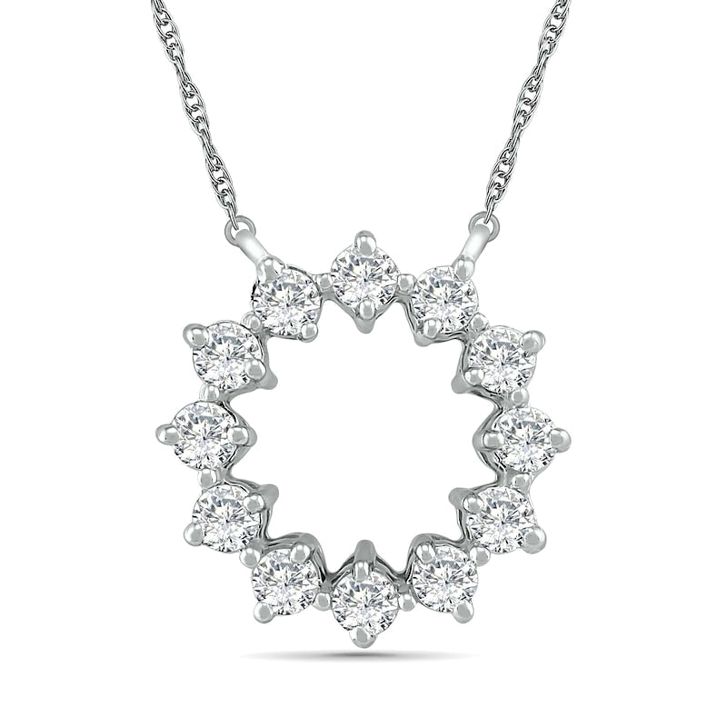 0.25 CT. T.W. Natural Diamond Sun Outline Circle Necklace in 10K White Gold