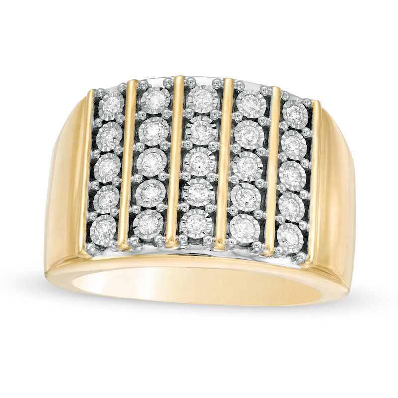 Men's 0.50 CT. T.W. Natural Diamond Vertical Five Row Ring in Solid 10K Yellow Gold