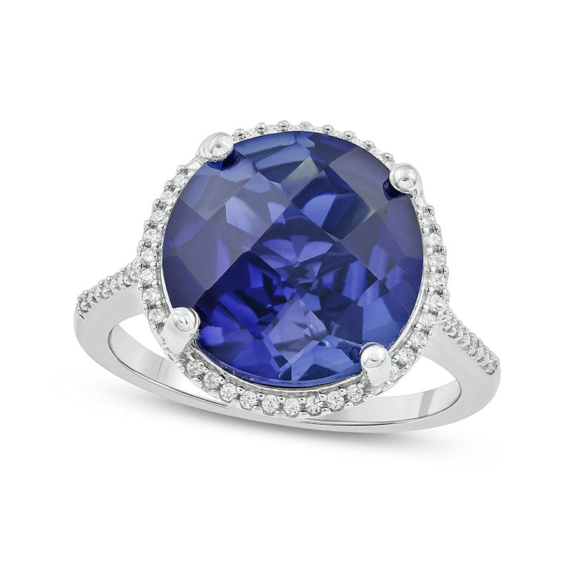 12.0mm Lab-Created Blue Sapphire and 0.17 CT. T.W. Diamond Frame