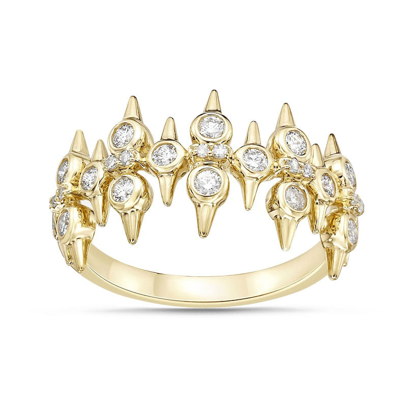 0.50 CT. T.W. Natural Diamond Spikes Multi-Row Ring in Solid 10K Yellow Gold