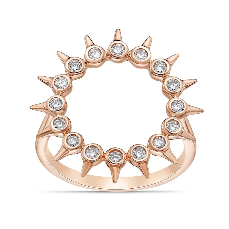 0.25 CT. T.W. Natural Diamond Spikes Circle Ring in Solid 10K Rose Gold