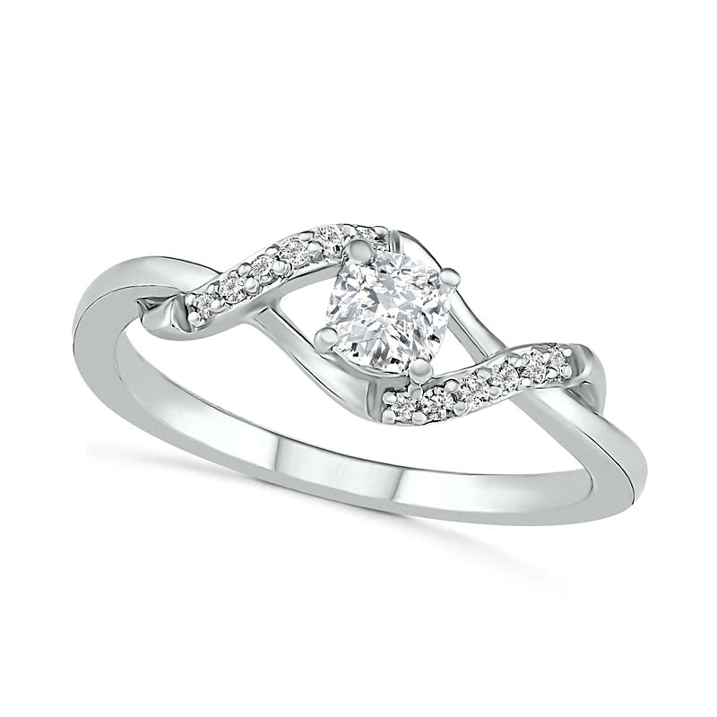 4.0mm Cushion-Cut Lab-Created White Sapphire Bypass Twist Shank Ring in Sterling Silver