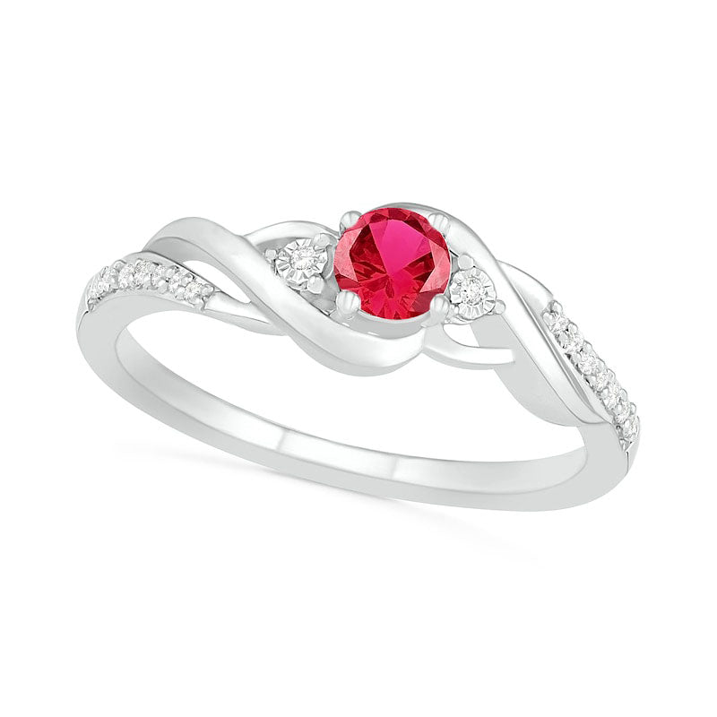 4.0mm Lab-Created Ruby and 0.05 CT. T.W. Diamond Bypass Frame Tw