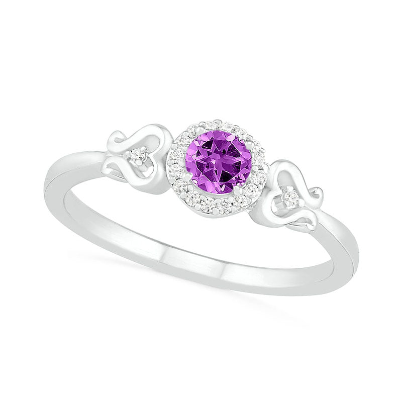 4.0mm Amethyst and 0.05 CT. T.W. Natural Diamond Frame Heart-Sides Ring in Sterling Silver