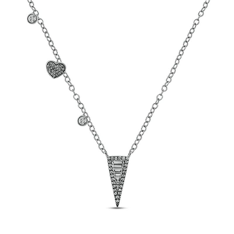 0.33 CT. T.W. Natural Diamond Triangle with Heart Station Necklace in 10K White Gold