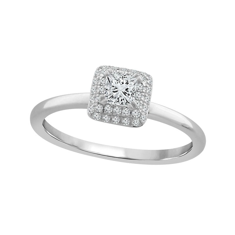 0.38 CT. T.W. Princess-Cut Natural Diamond Double Cushion Frame Engagement Ring in Solid 14K White G