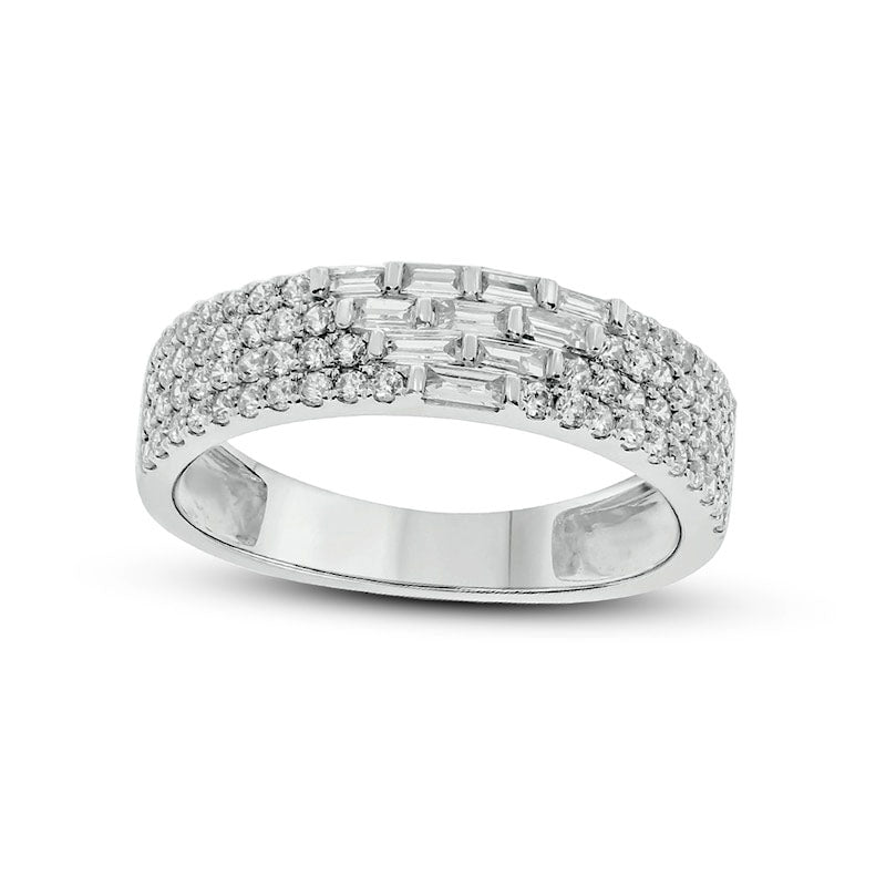 0.63 CT. T.W. Baguette and Round Natural Diamond Multi-Row Ring in Solid 10K White Gold