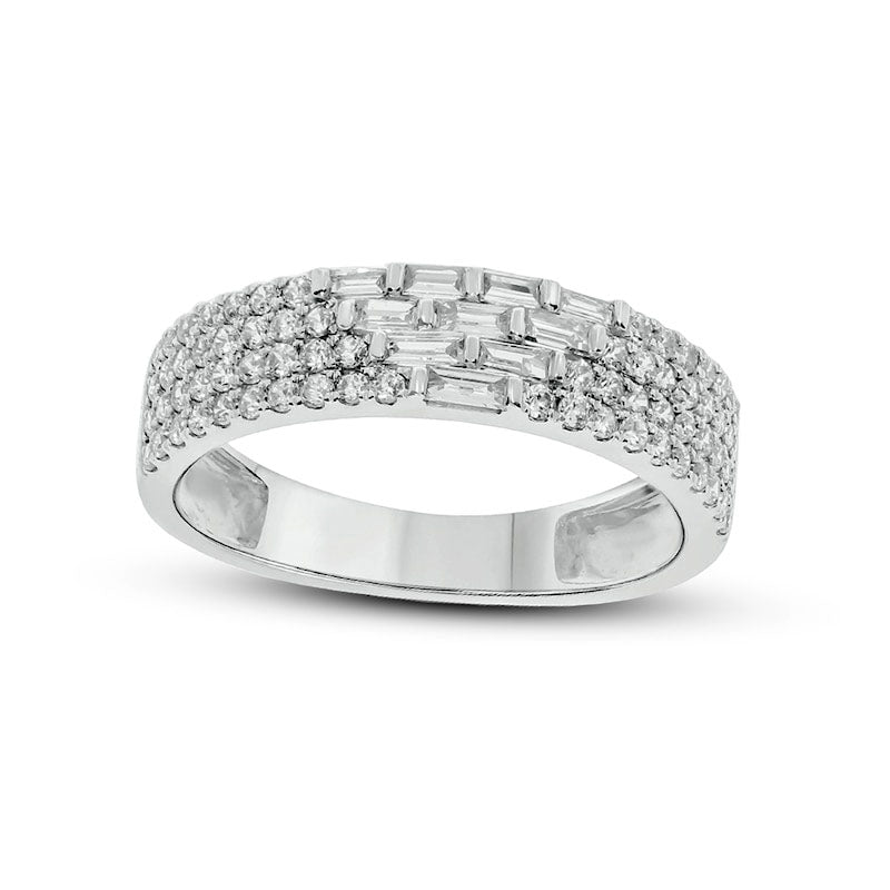 0.63 CT. T.W. Baguette and Round Natural Diamond Multi-Row Ring 