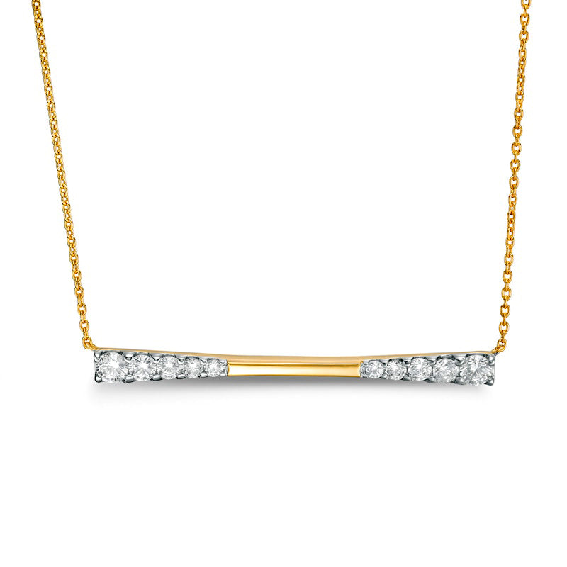 1 CT. T.W. Journey Natural Diamond Sideways Bar Necklace in 10K Yellow Gold