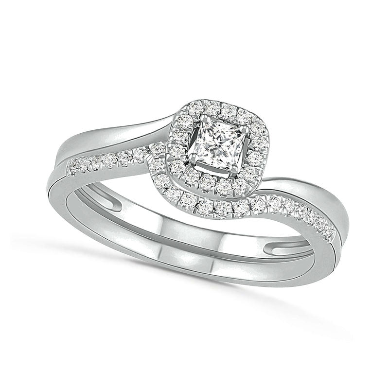 0.33 CT. T.W. Princess-Cut Natural Diamond Frame Bypass Shank Bridal Engagement Ring Set in Solid 10