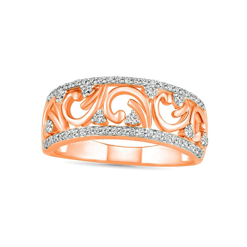 0.33 CT. T.W. Natural Diamond Open Curlicue Ring in Solid 10K Rose Gold