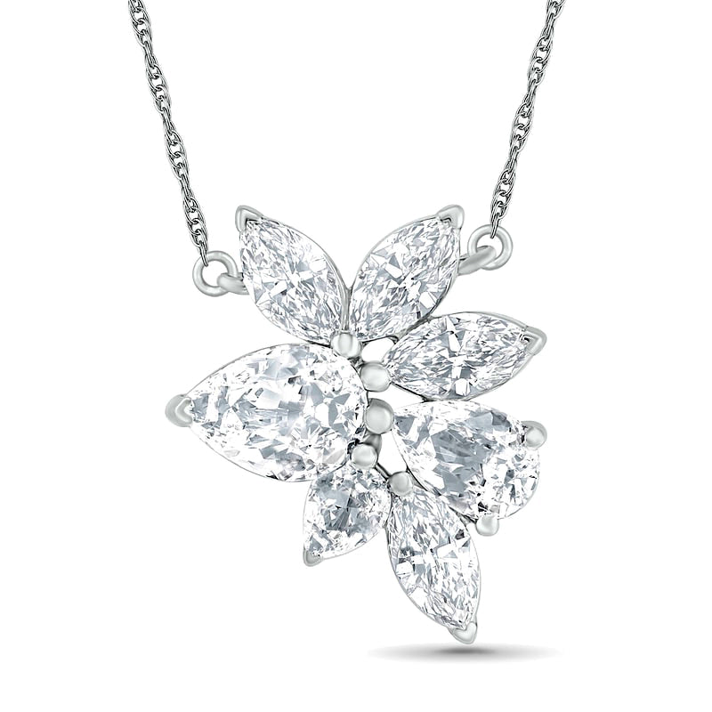 Pear-Shaped and Marquise Lab-Created White Sapphire Leaf Cluster Necklace in Sterling Silver