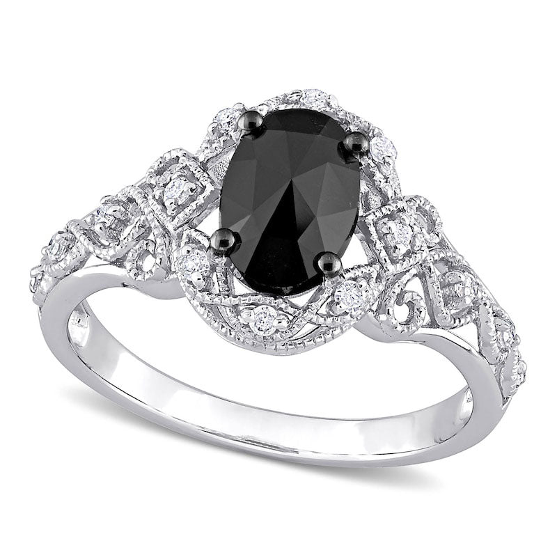 1.0 CT. T.W. Enhanced Black and White Natural Diamond Frame Antique Vintage-Style Engagement Ring in