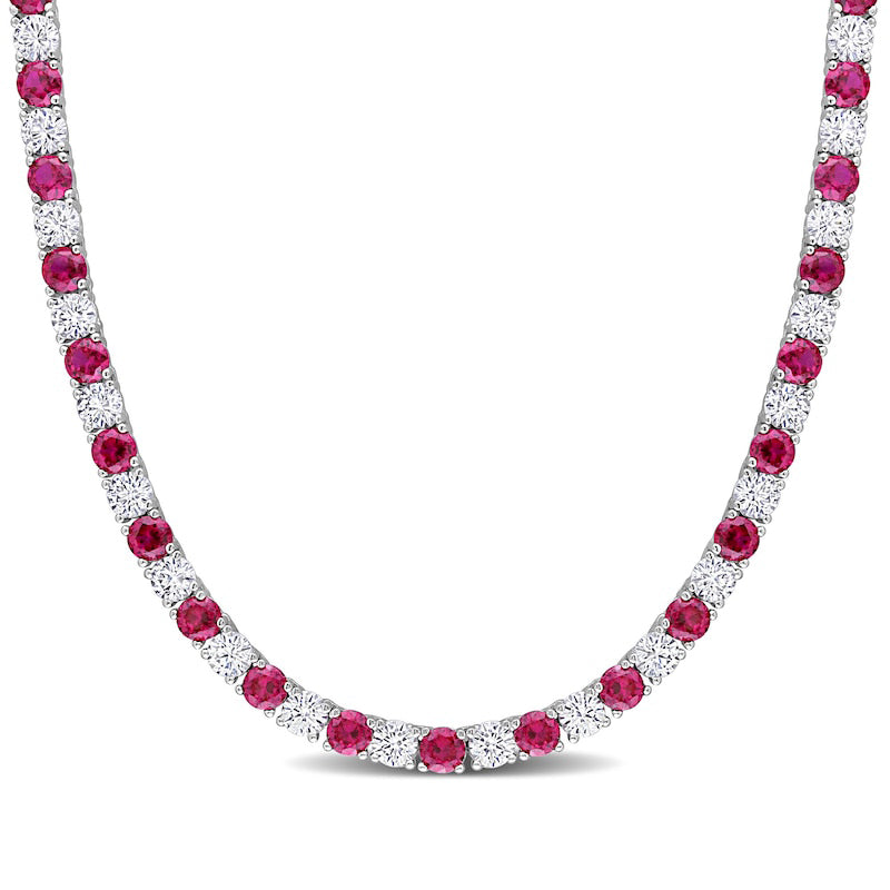 4.0mm Lab-Created Ruby and White Sapphire Alternating Tennis Necklace in Sterling Silver - 17"