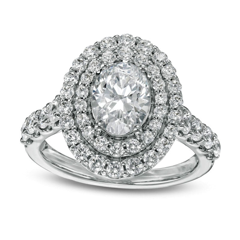 2.75 CT. T.W. Certified Lab-Created Oval Diamond Double Frame Engagement Ring in Solid 14K White Gol