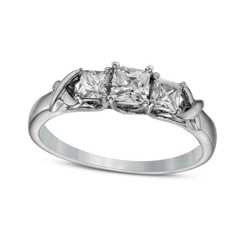 0.63 CT. T.W. Princess-Cut Natural Diamond Three Stone "X" Shank Ring in Solid 10K White G