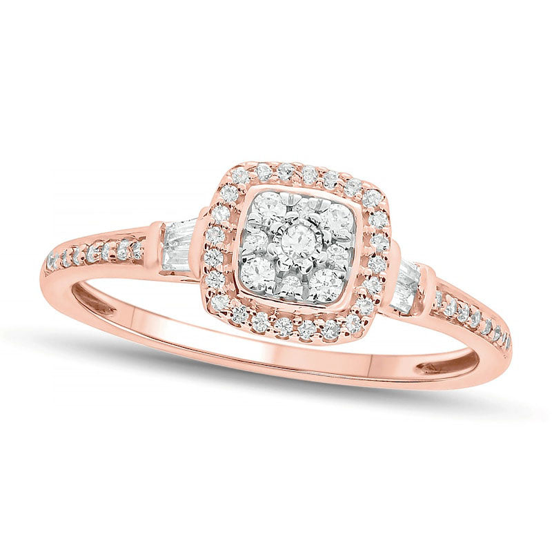 0.20 CT. T.W. Composite Baguette and Round Natural Diamond Cushion-Shape Frame Promise Ring in Solid