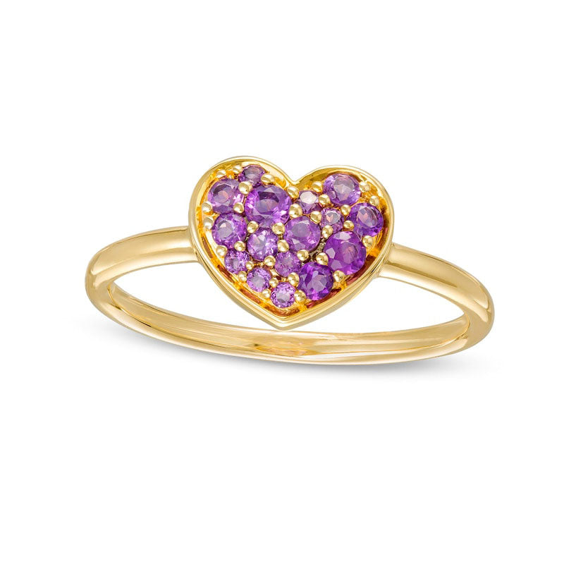 Amethyst Cluster Heart Ring in Solid 10K Yellow Gold