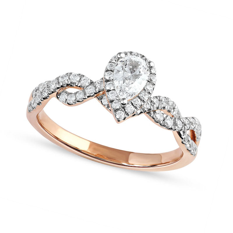 0.75 CT. T.W. Pear-Shaped Natural Diamond Frame Twist Shank Engagement Ring in Solid 10K Rose Gold (