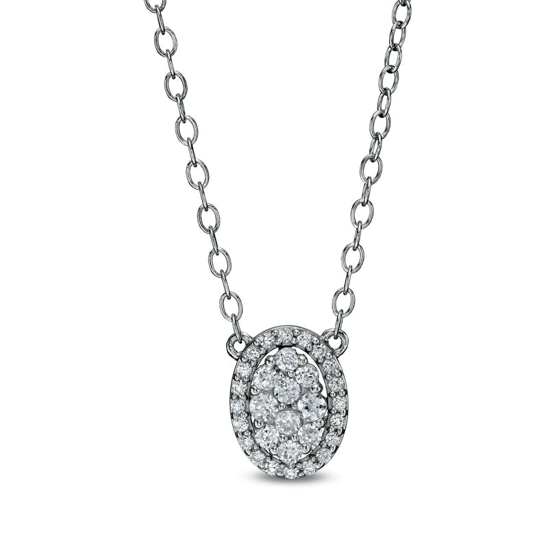 0.25 CT. T.W. Composite Oval Natural Diamond Frame Necklace in 1