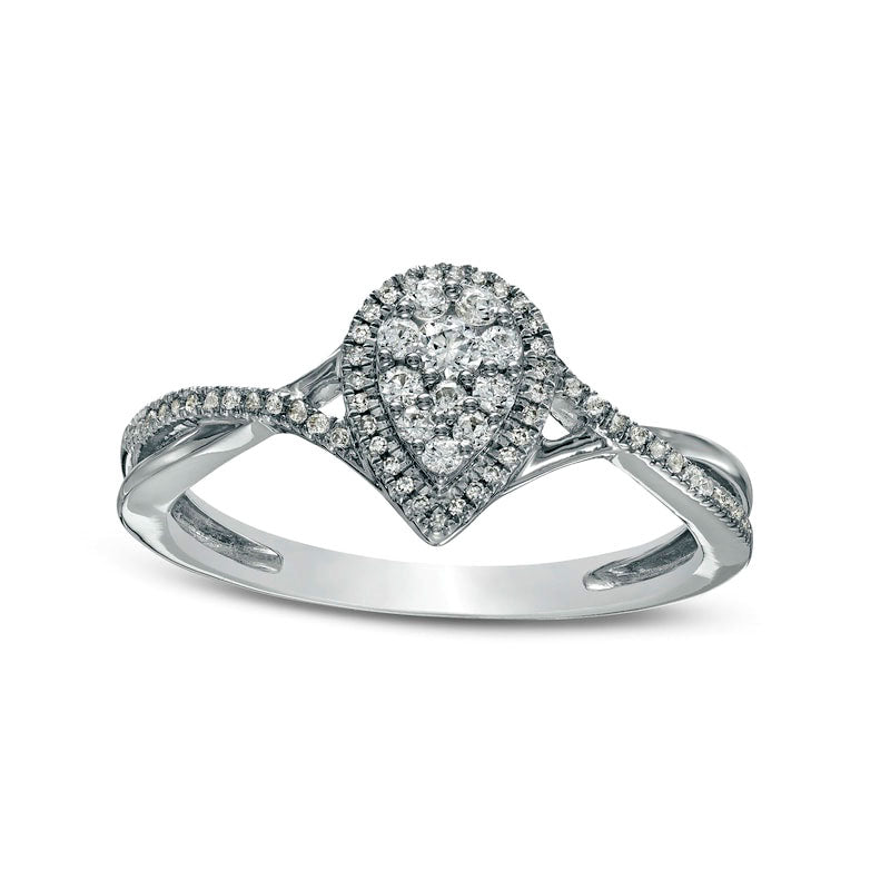 0.25 CT. T.W. Composite Pear-Shaped Natural Diamond Frame Twist Shank Ring in Solid 10K White Gold