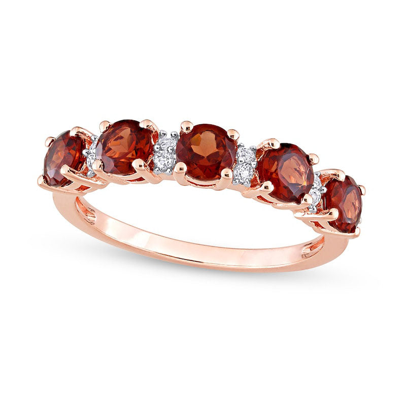 4.0mm Garnet and White Topaz Duo Five Stone Alternating Stackable Band in Sterling Silver with Rose 