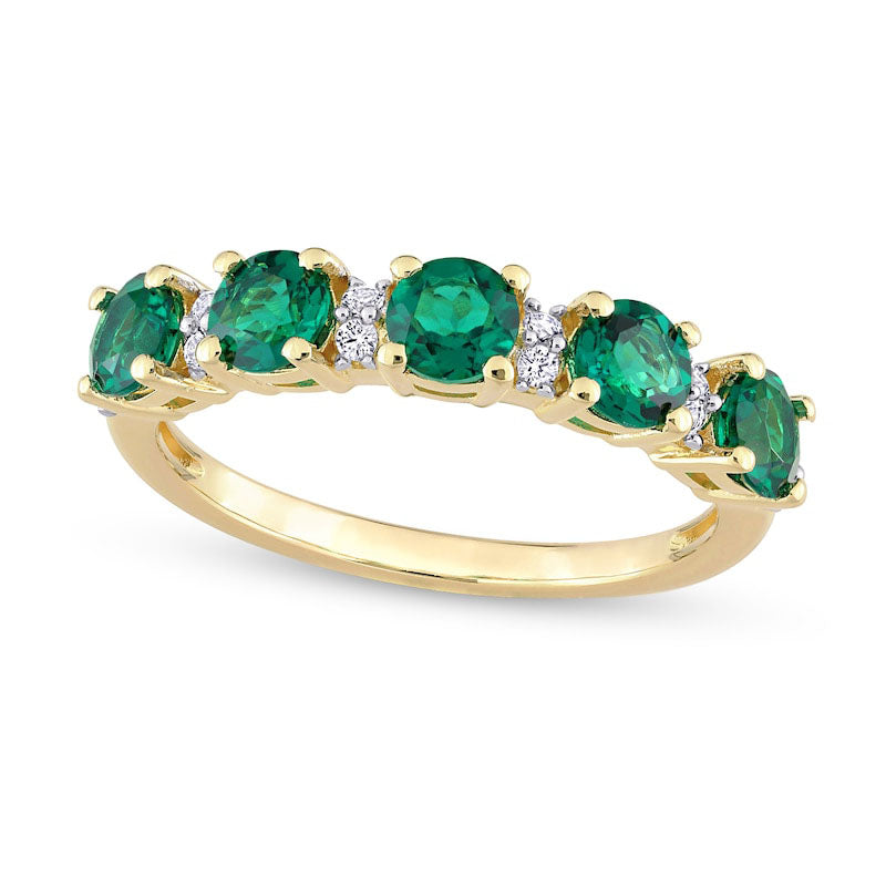 Lab-Created Emerald and White Lab-Created Sapphire Five Stone Duo Stackable Band in Sterling Silver 