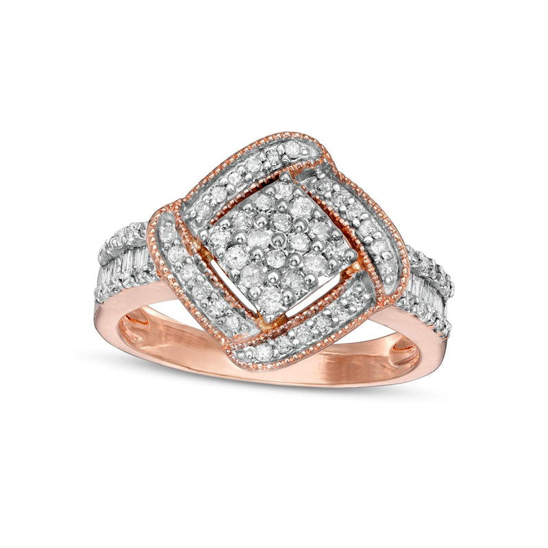 0.50 CT. T.W. Composite Natural Diamond Cushion-Shaped Frame Ring in Solid 10K Rose Gold