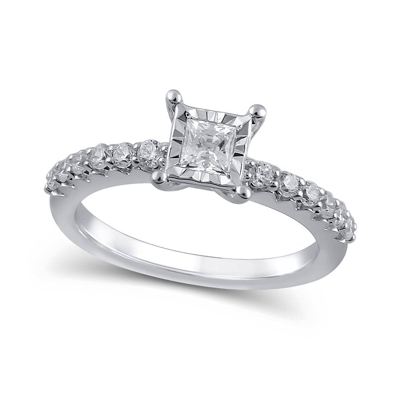 0.63 CT. T.W. Princess-Cut Natural Diamond Engagement Ring in Solid 10K White Gold