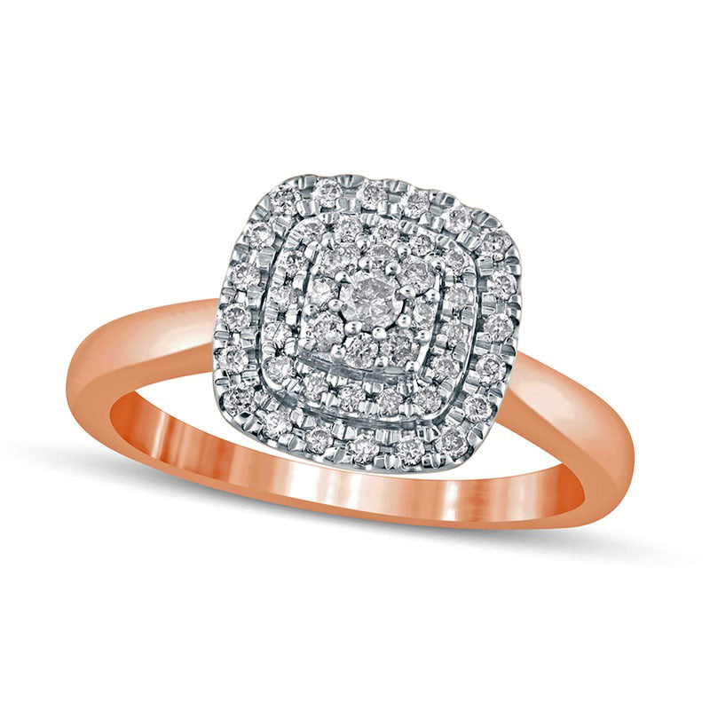 0.33 CT. T.W. Composite Cushion-Shaped Natural Diamond Double Frame Engagement Ring in Solid 10K Ros