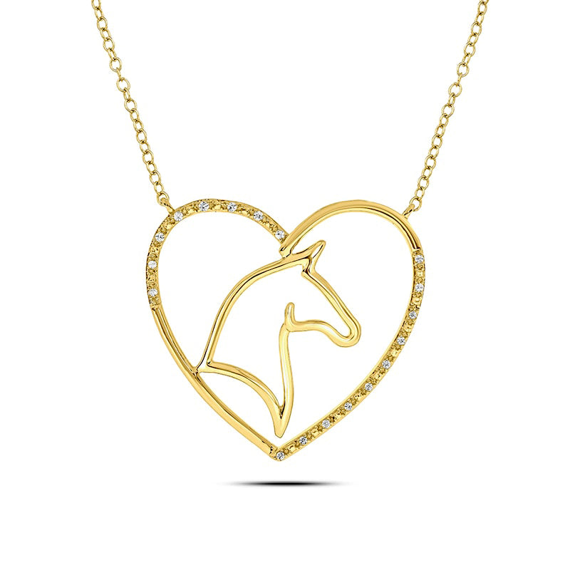 0.05 CT. T.W. Natural Diamond Horse in Heart Necklace in Sterling Silver with 14K Gold Plate