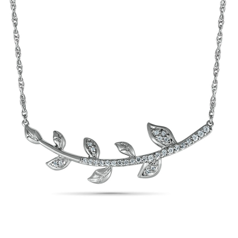 0.13 CT. T.W. Curved Eight Leaf Branch Necklace in Sterling Silver