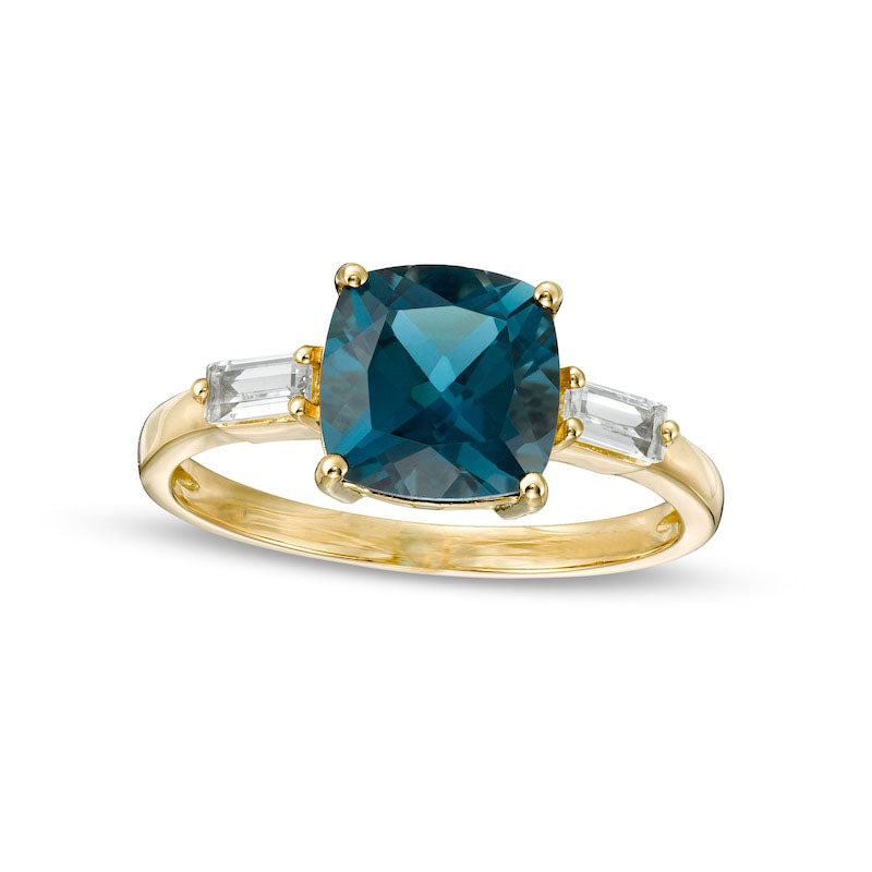 8.0mm Cushion-Cut London Blue and White Topaz Side Accent Ring i