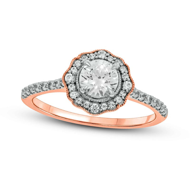 0.75 CT. T.W. Natural Diamond Frame Antique Vintage-Style Flower Engagement Ring in Solid 14K Rose G