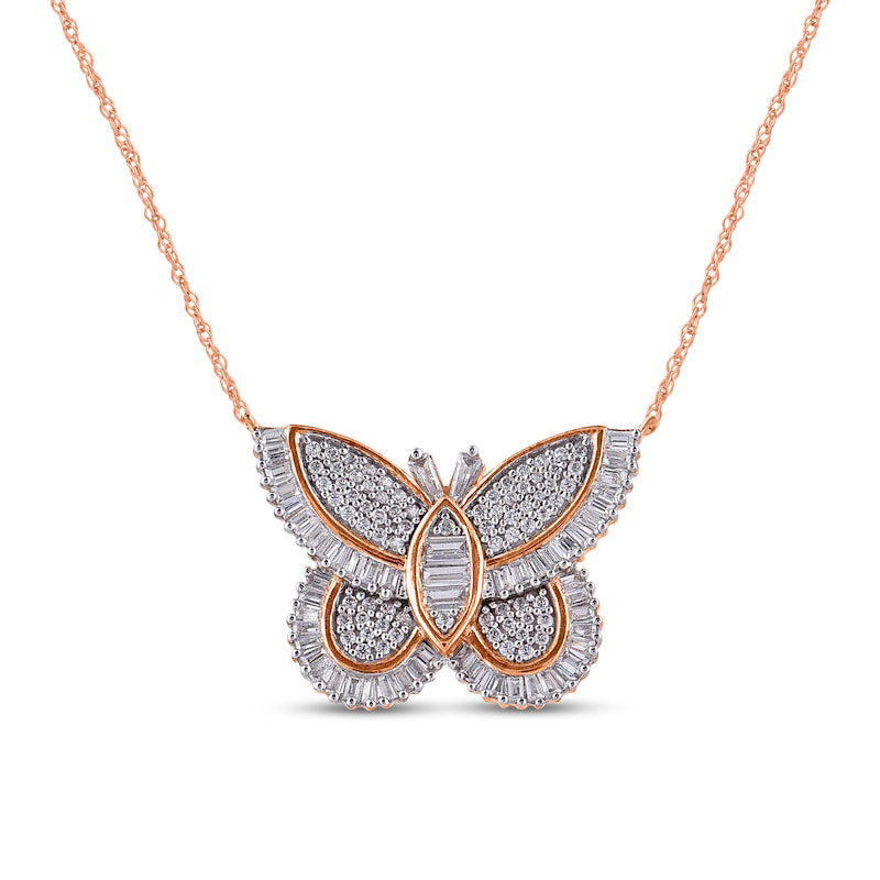 1 CT. T.W. Composite Natural Diamond Butterfly Necklace in 10K Rose Gold