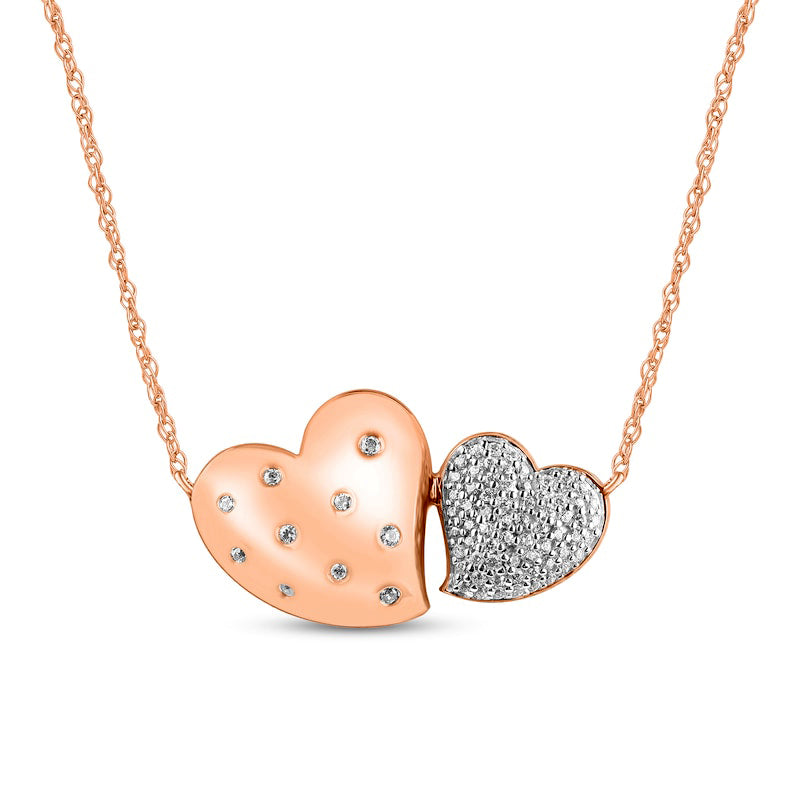 0.17 CT. T.W. Composite Natural Diamond Double Heart Necklace in 10K Rose Gold