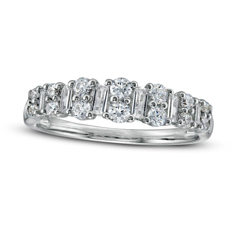 0.63 CT. T.W. Baguette and Round Natural Diamond Band in Solid 14K White Gold