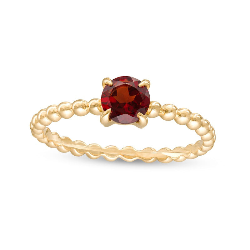 5.0mm Garnet Bead Shank Ring in Solid 10K Yellow Gold